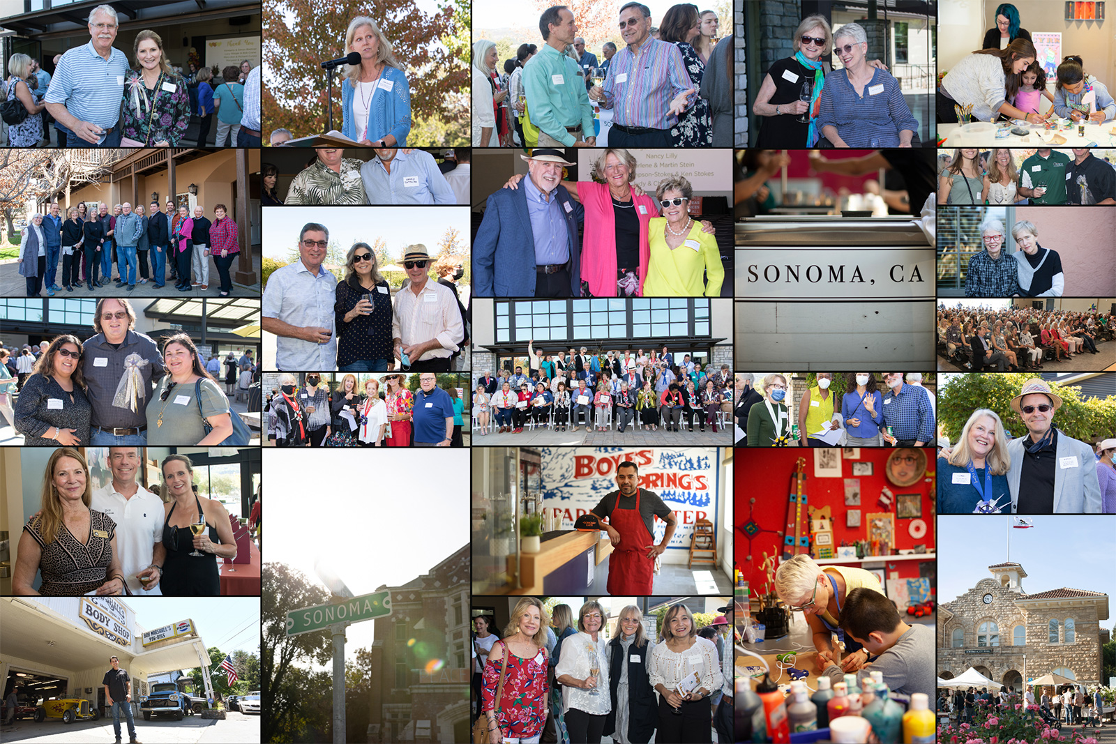 a collage of images form the Sonoma Valley Fund's history, many featying donors and volunteers attending events.